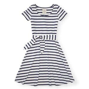 Hope & Henry Short Sleeve Tie Front Striped Dress White & Navy Size S Nautical